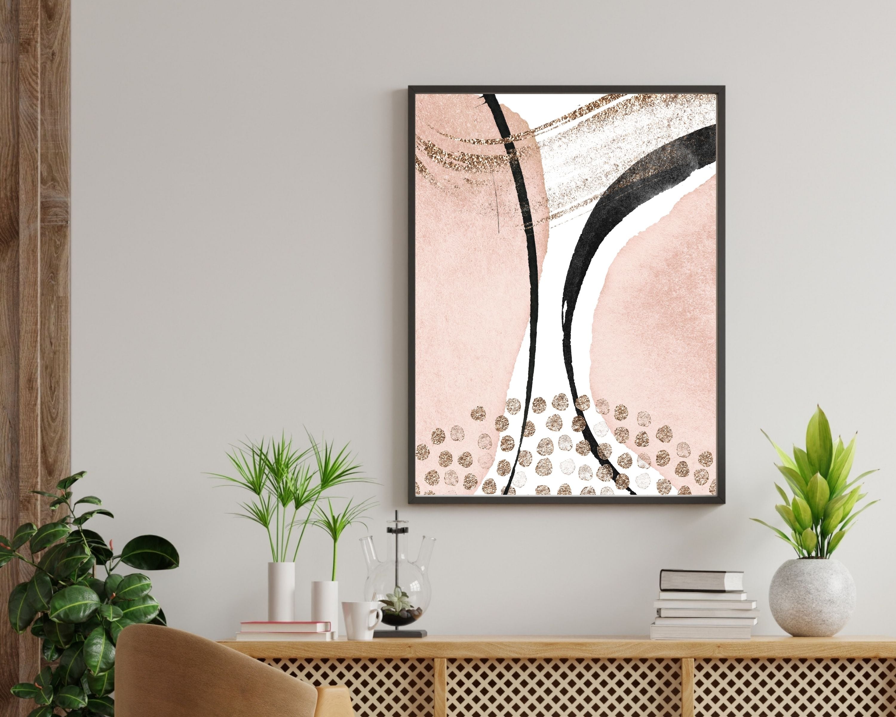 Abstract Boho Art Prints | Blush Pink Black