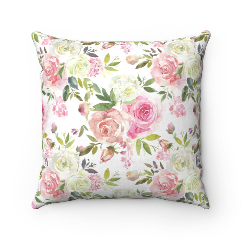 Floral Boho Pillow Cover | White Peach Pink Roses Green