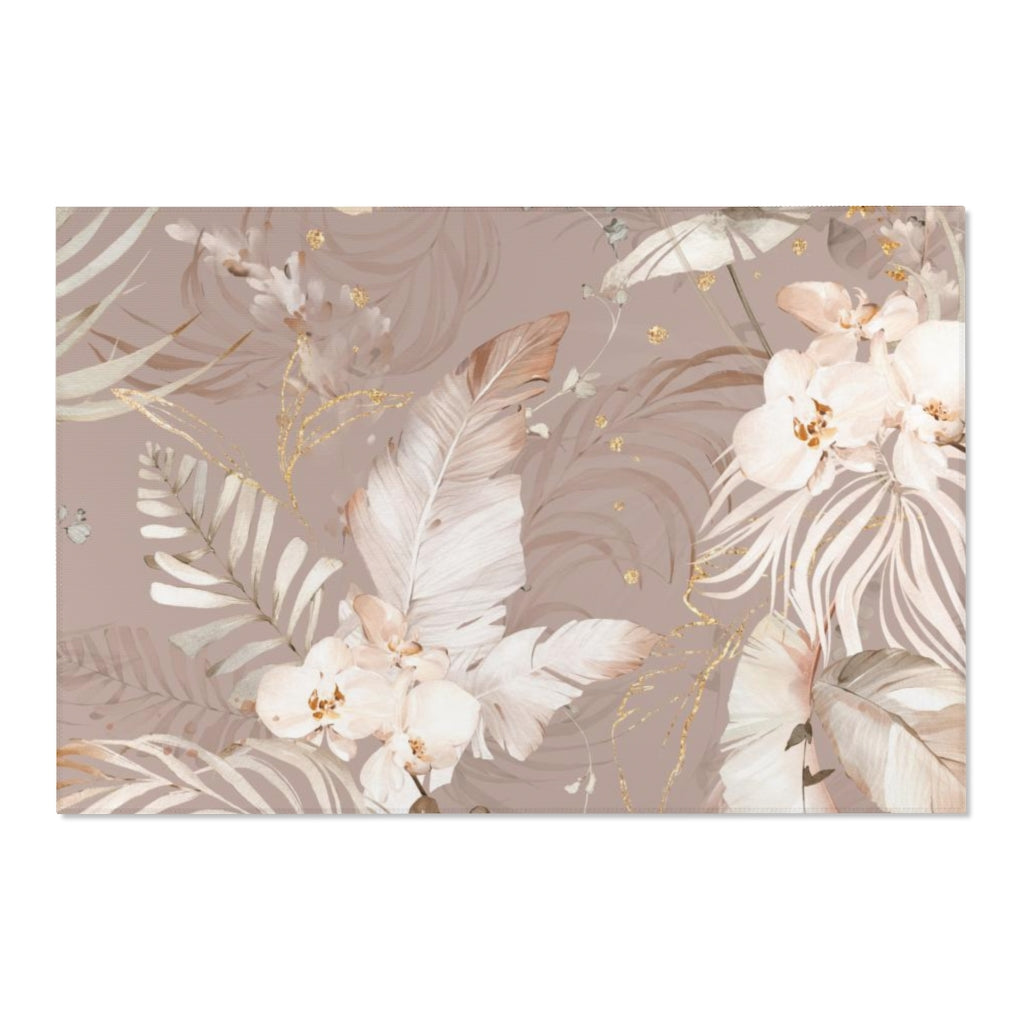 Floral Boho Area Rug | Beige Tropical Orchids