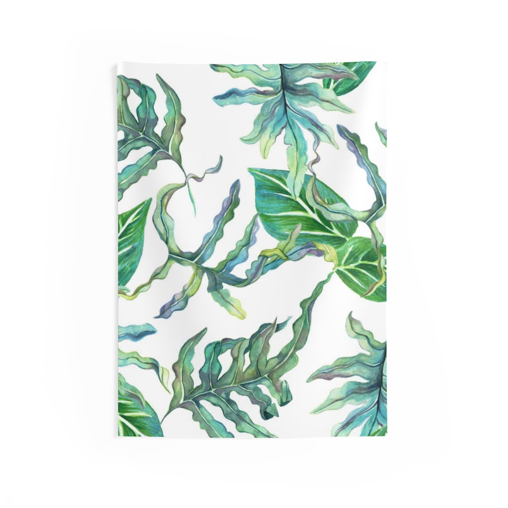 Floral Tapestry | White Green Tropical Leaves