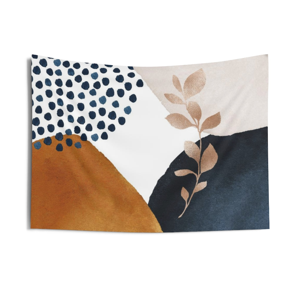 Floral Tapestry | Cream Navy Blue Rust Bronze Leaves