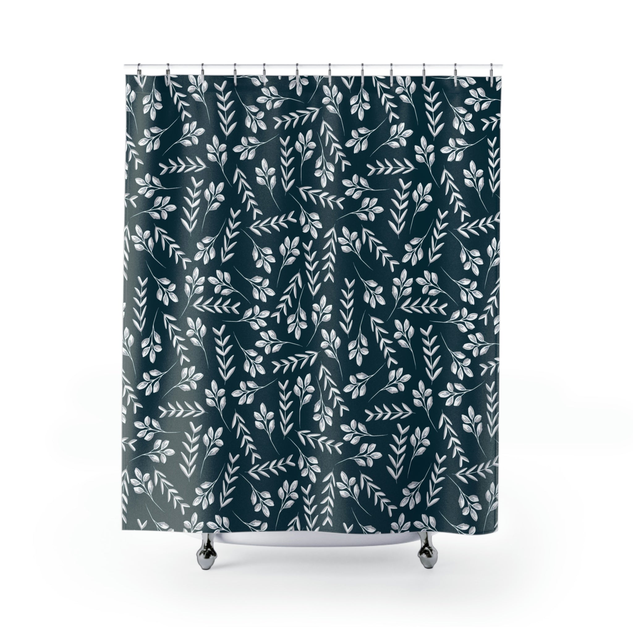 Floral Shower Curtain | Navy White Minimalist Botanical