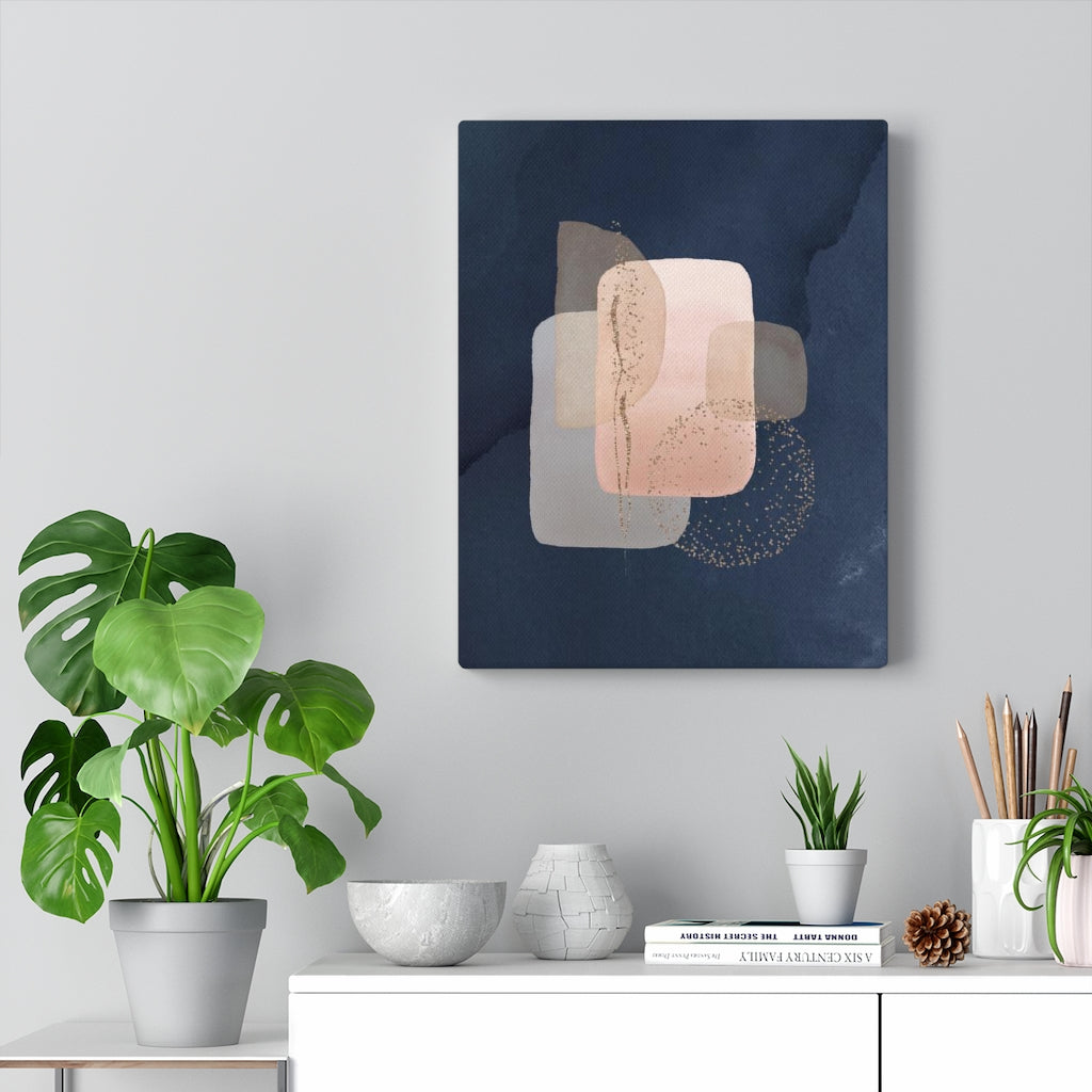 ABSTRACT WALL CANVAS ART | Blush Pink Grey Navy Blue Gold