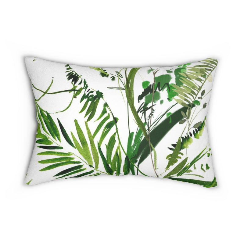 Floral Boho Lumbar Pillow | Tropical Leaves Green