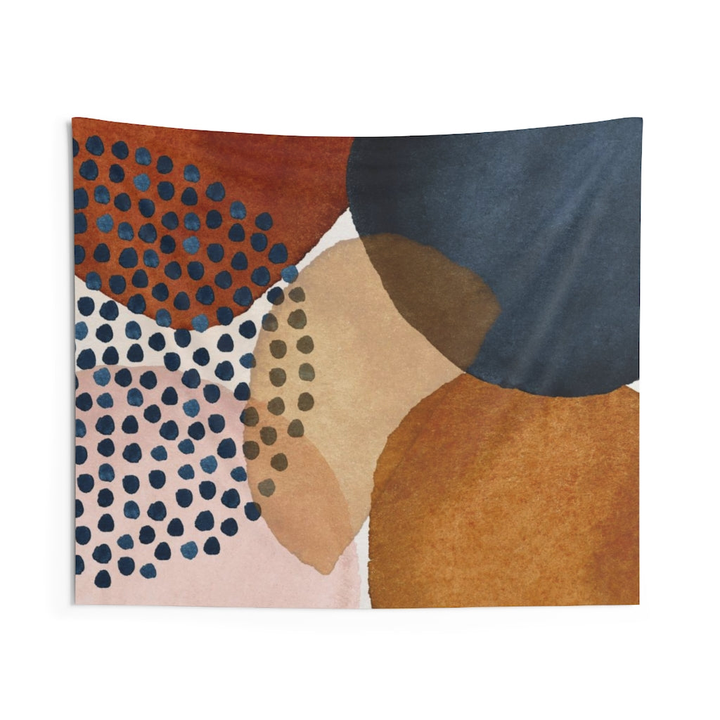 Abstract Tapestry | Navy Blue Brown Rust Yellow