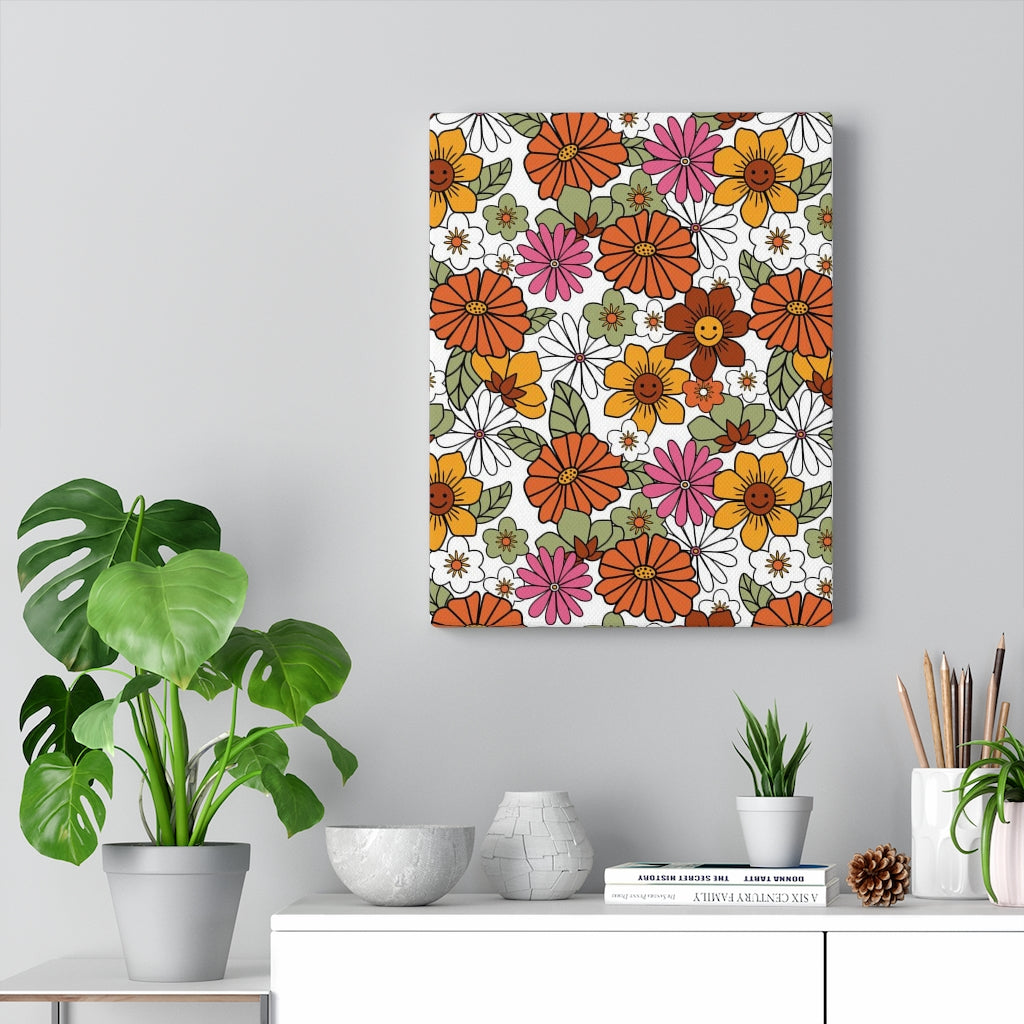 FLORAL WALL CANVAS ART | Orange Pink Yellow White