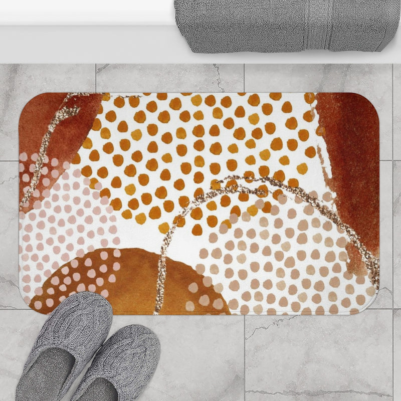 Abstract Boho Bath Mat | Burnt Orange Gold Dotted