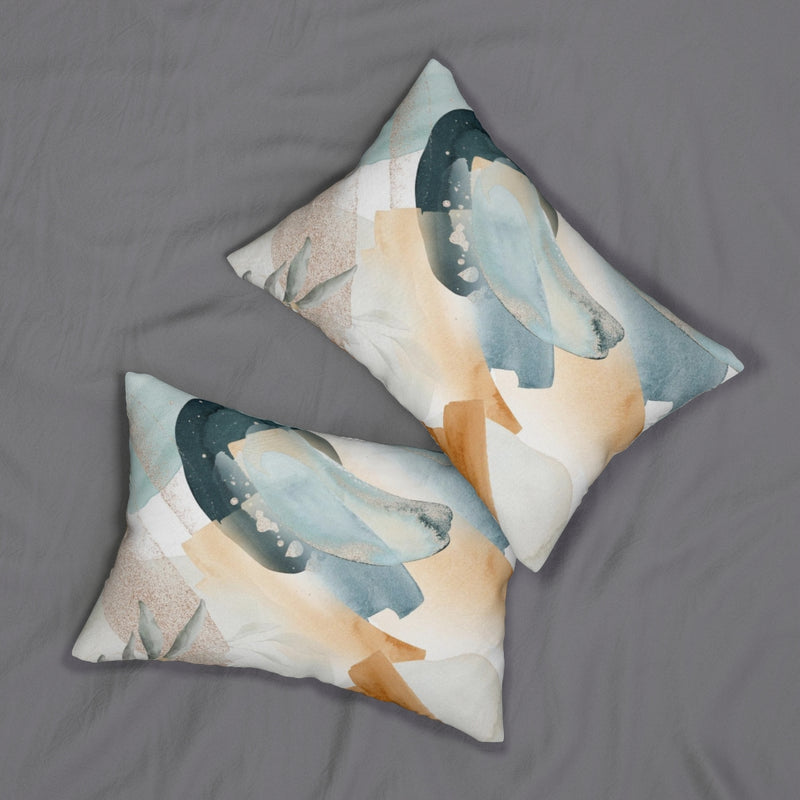 Abstract Boho Lumbar Pillow | Dust Blue Yellow White