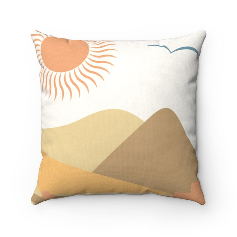 Boho Pillow Cover | Yellow Orange Beige Mountain Sun