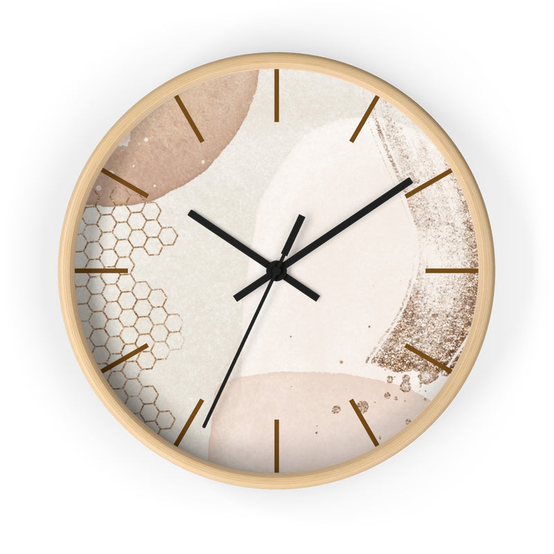 Wood,  Wall Clock, Beige and Ivory 10"