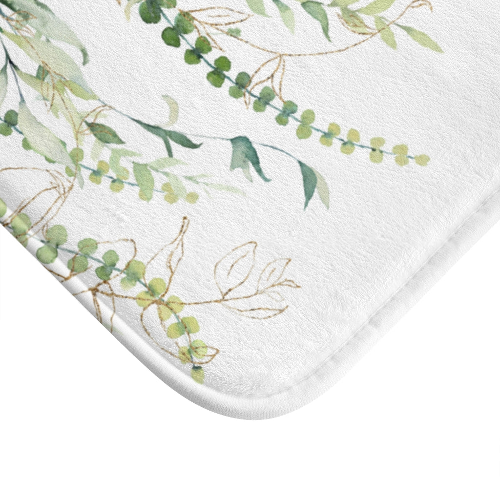 eucalyptus Leaves | green white bath mat