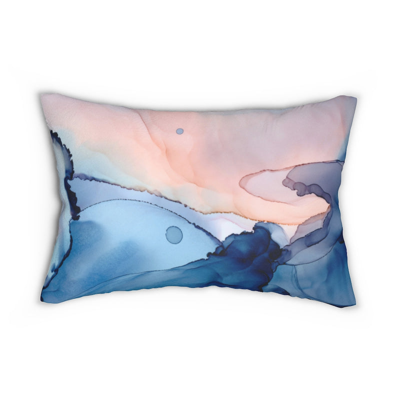 Abstract Lumbar Pillow, Blue, Blush Pink Ombre