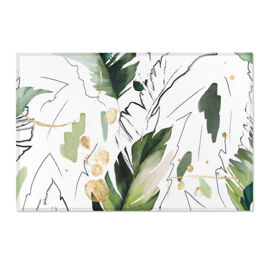 Floral Boho Area Rug | Tropical Green Leaves