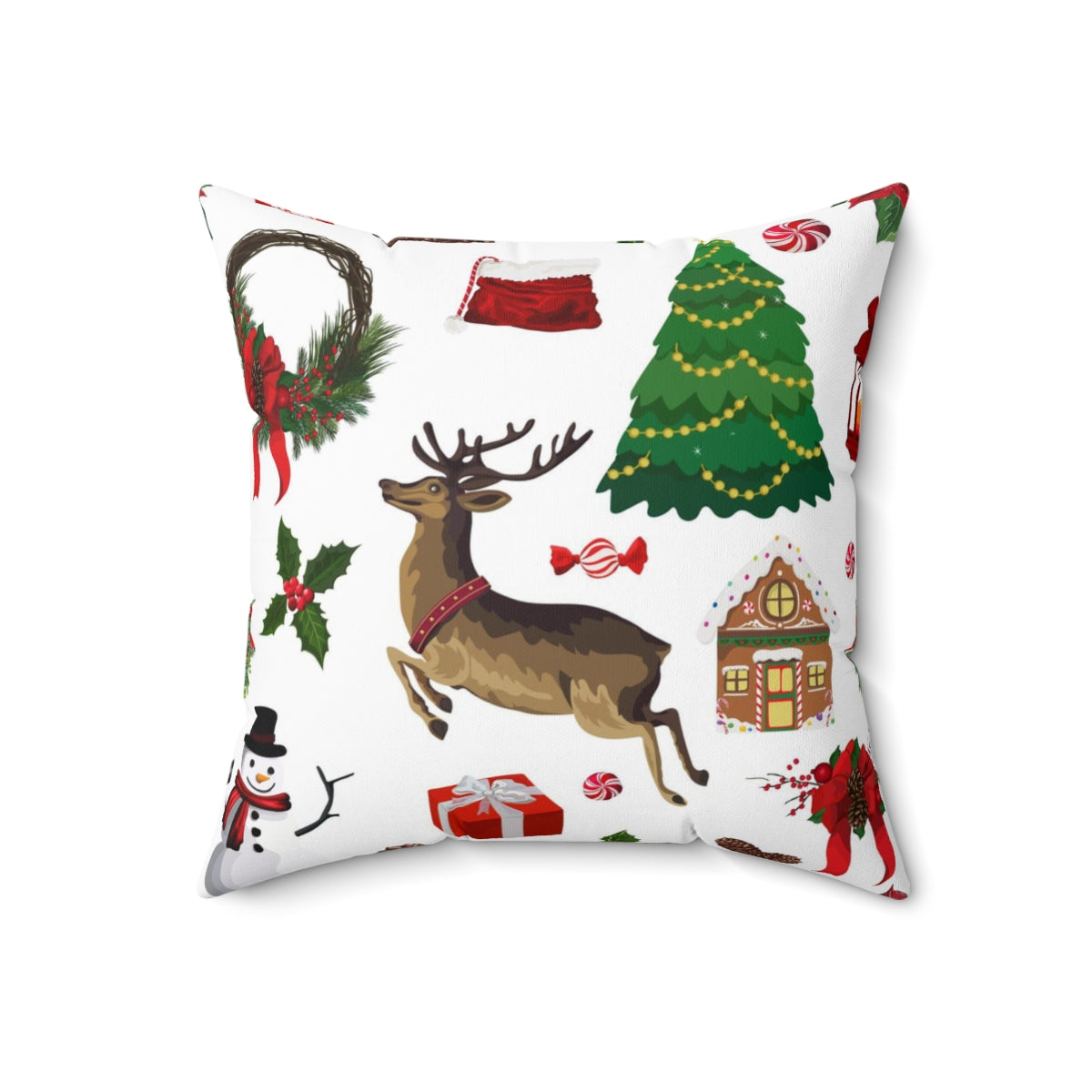 Christmas Square Pillow Cover | White Winter Reindeer Christmas Trees