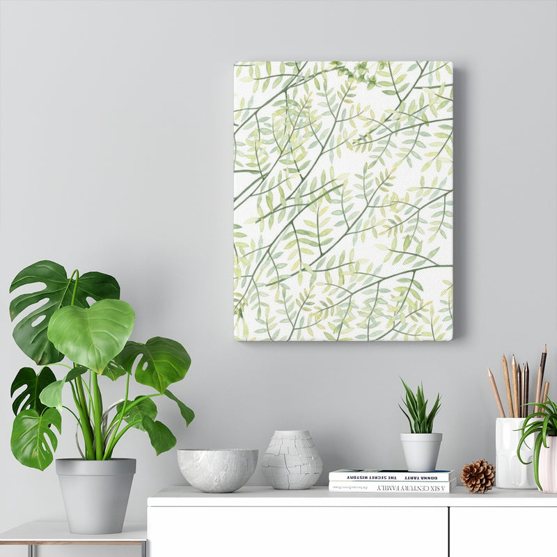 FLORAL WALL CANVAS ART | White Green Yellow Leaves