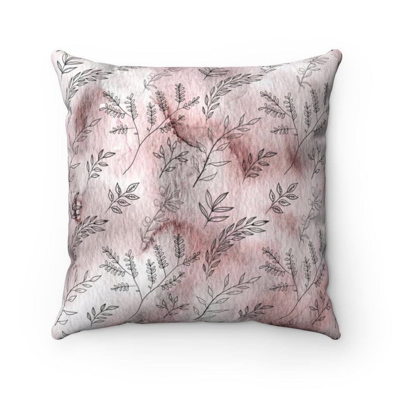 Floral Boho Pillow Cover | Wine Red White One Line Art Leaves