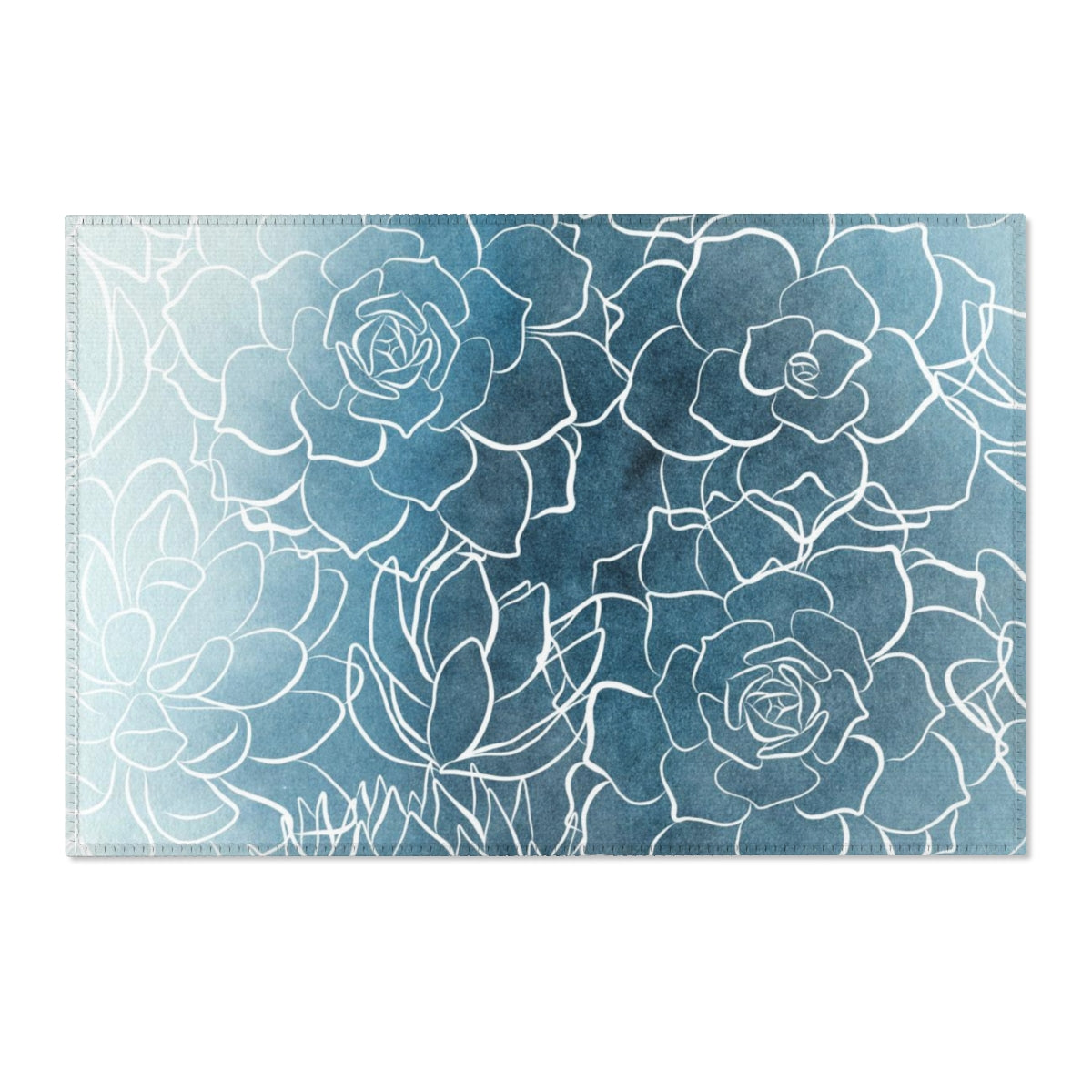 Floral Area Rug | Indigo Blue Ombre Succulents