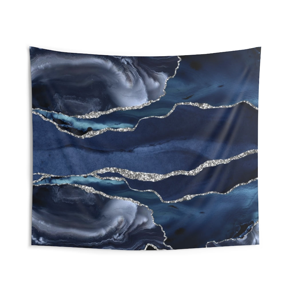 Abstract Tapestry | Navy Blue Silver