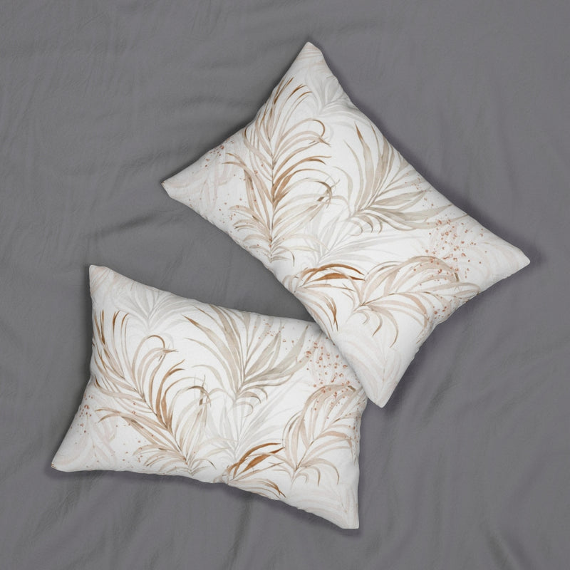 Floral Boho Lumbar Pillow | Beige White Tropical Leaves