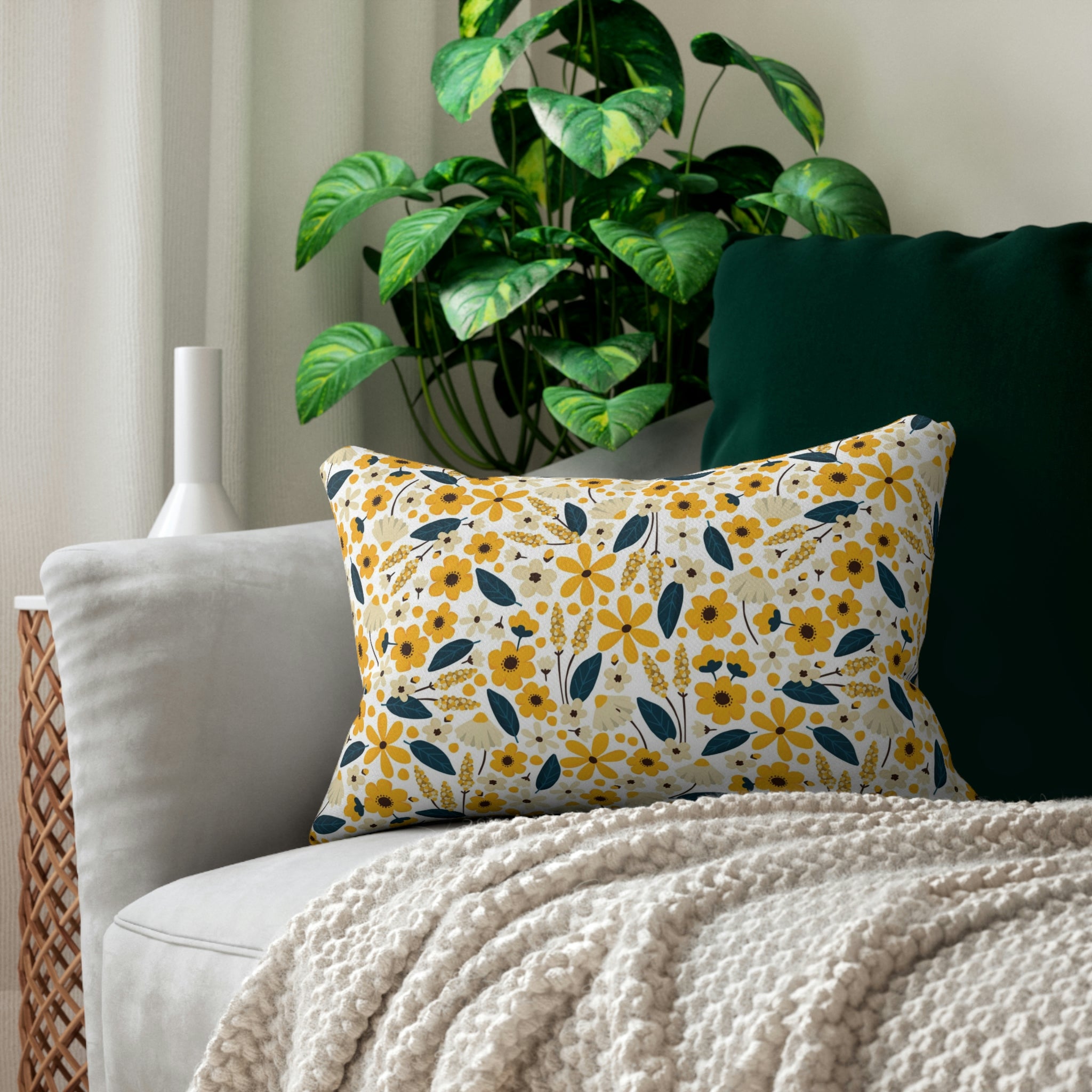 Floral Lumbar Pillow | Yellow Navy Minimalist