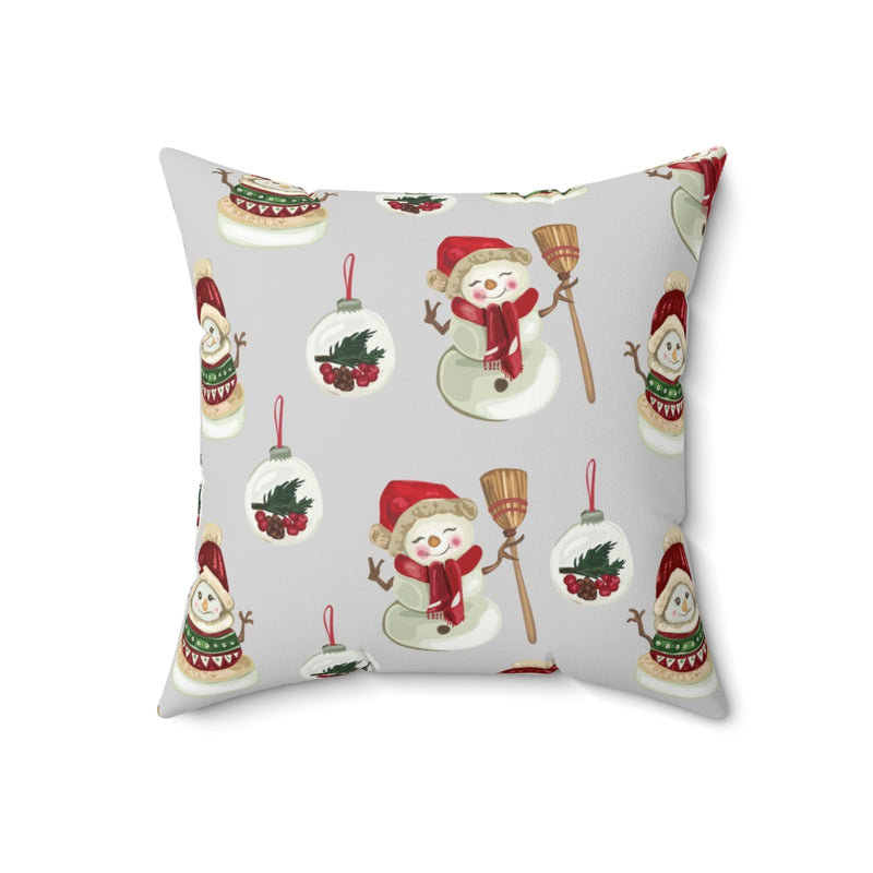 Christmas Square Pillow Cover | Gray Snowman Ornaments
