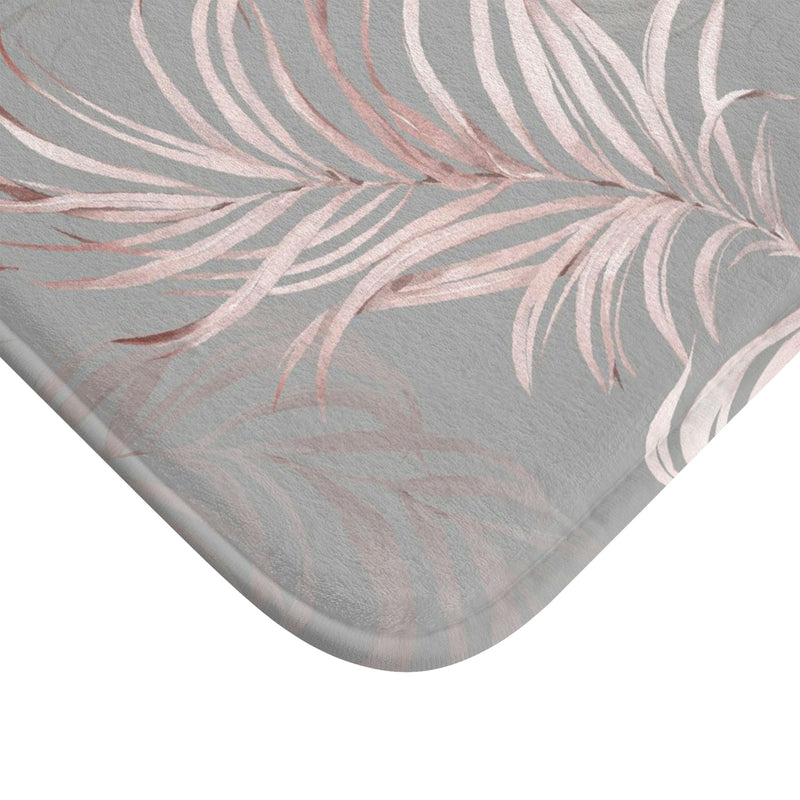 Floral Bath, Kitchen Mats, Rugs | Gray Blush Pink Wild Palm Leaves