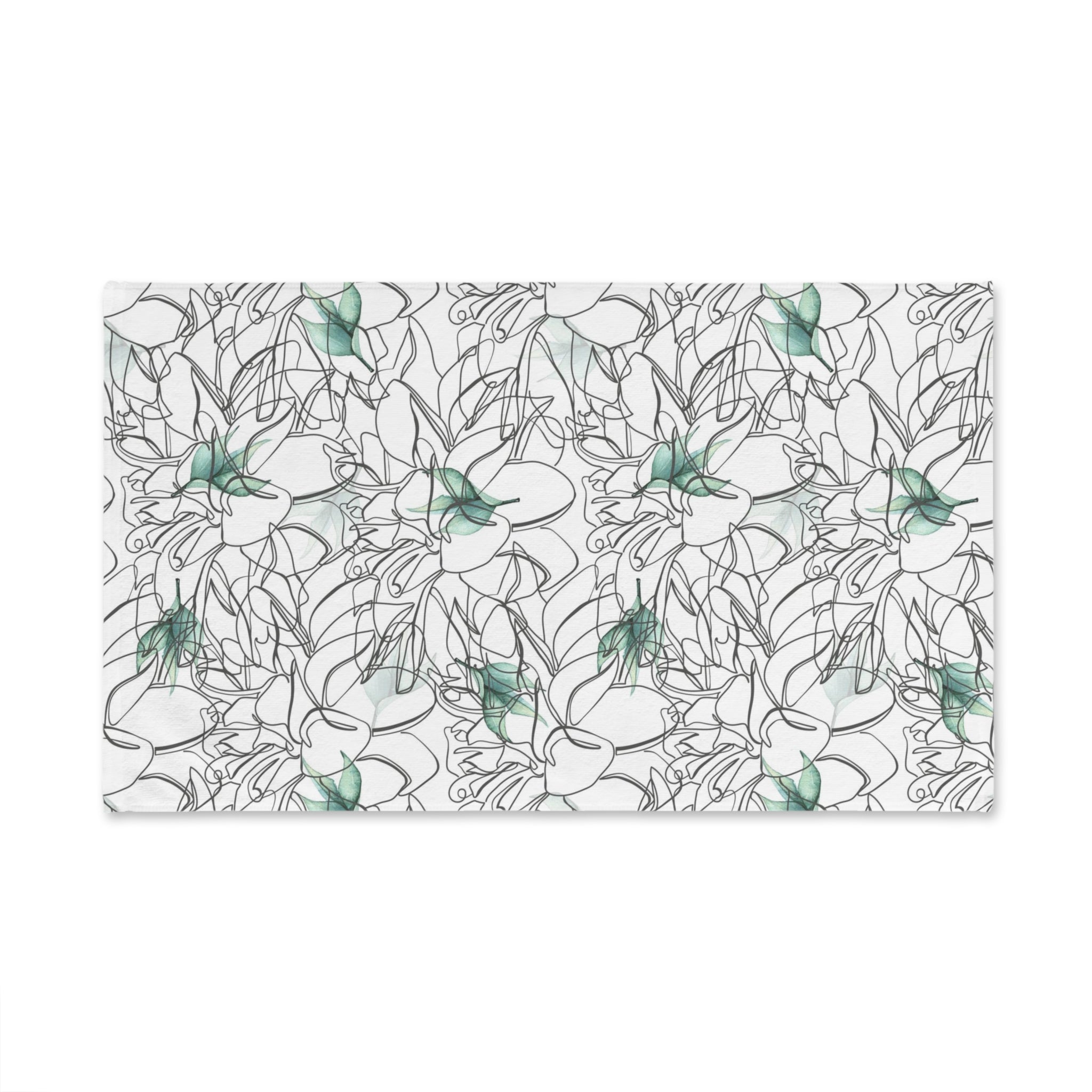 Floral Boho Kitchen, Bath Hand Towel | Black Gray White, Line Art, Green