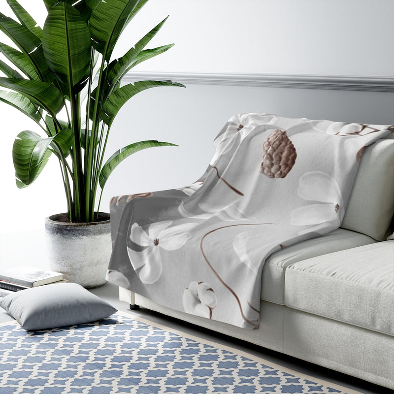 Floral Boho Comfy Blanket | Gray White Brown
