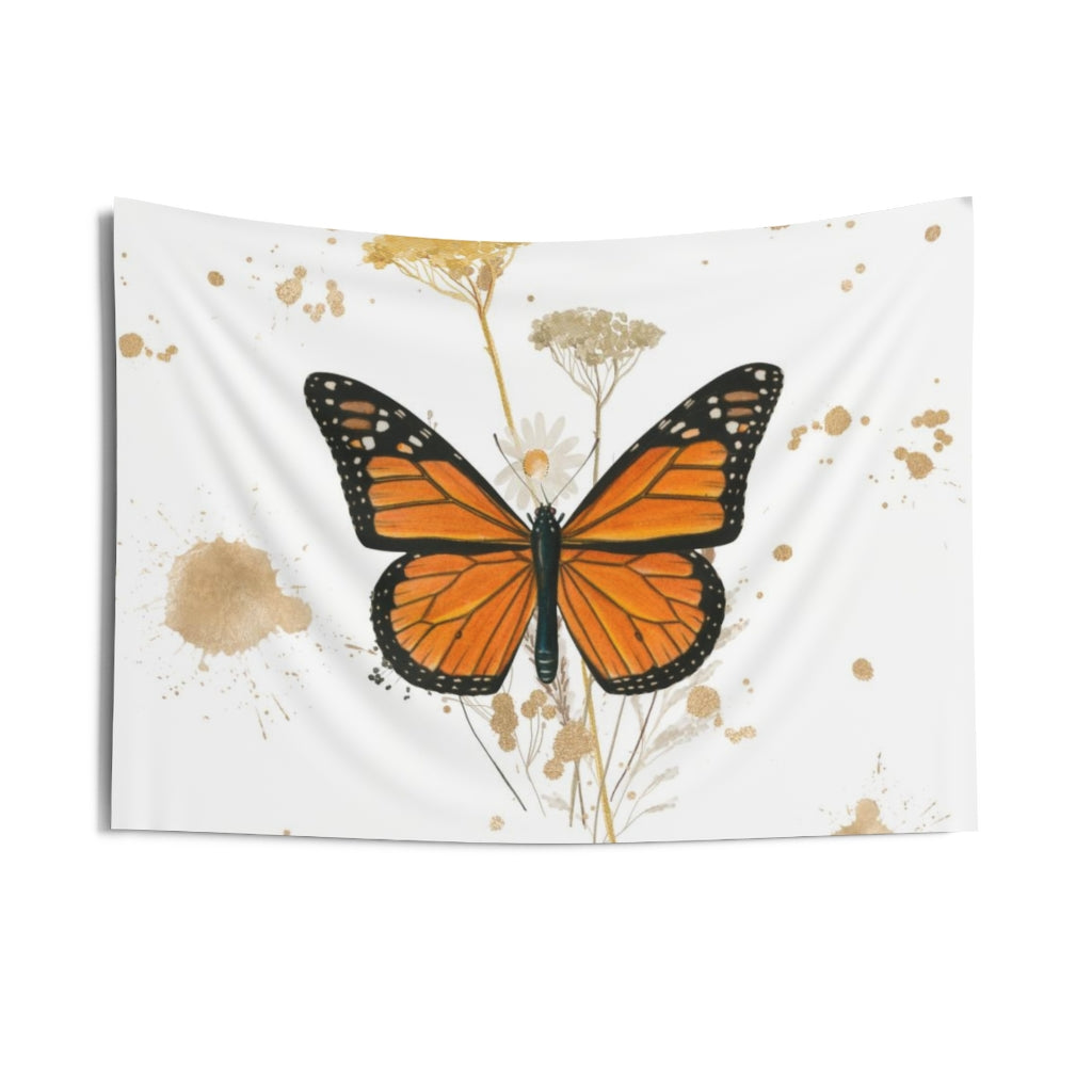 Whimsical Tapestry | White Gold Orange Butterfly