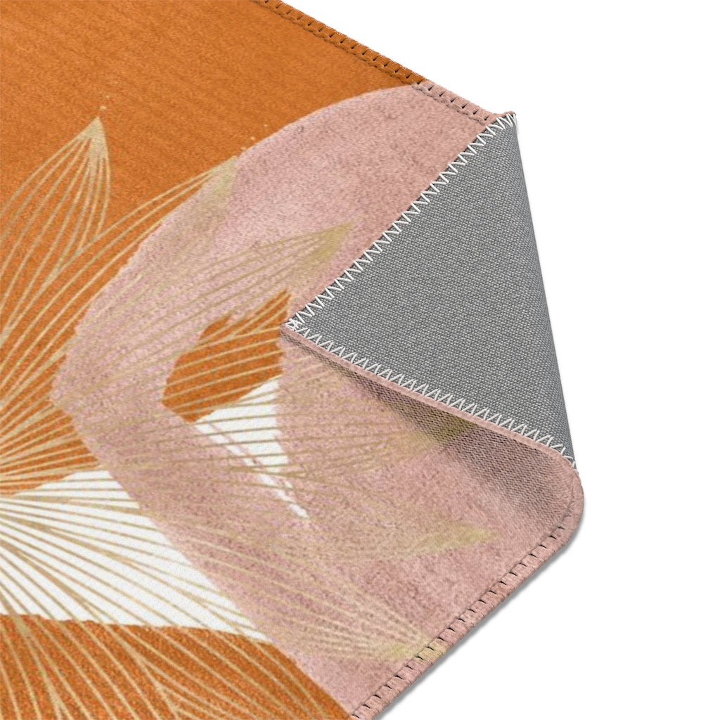 Abstract Area Rug | Burnt Orange Dusty Pink Gold Mandala