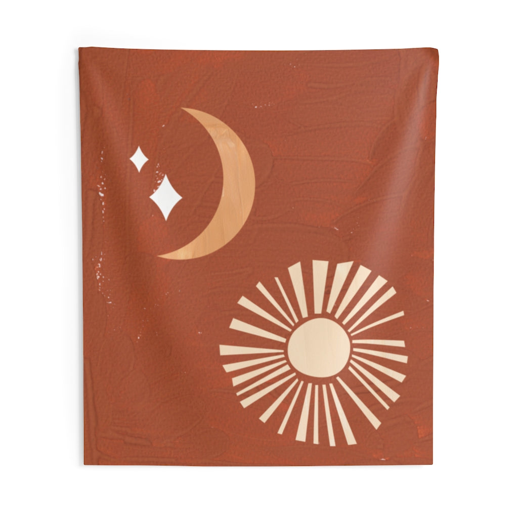 Abstract Tapestry | Moon Stars Terracotta Beige