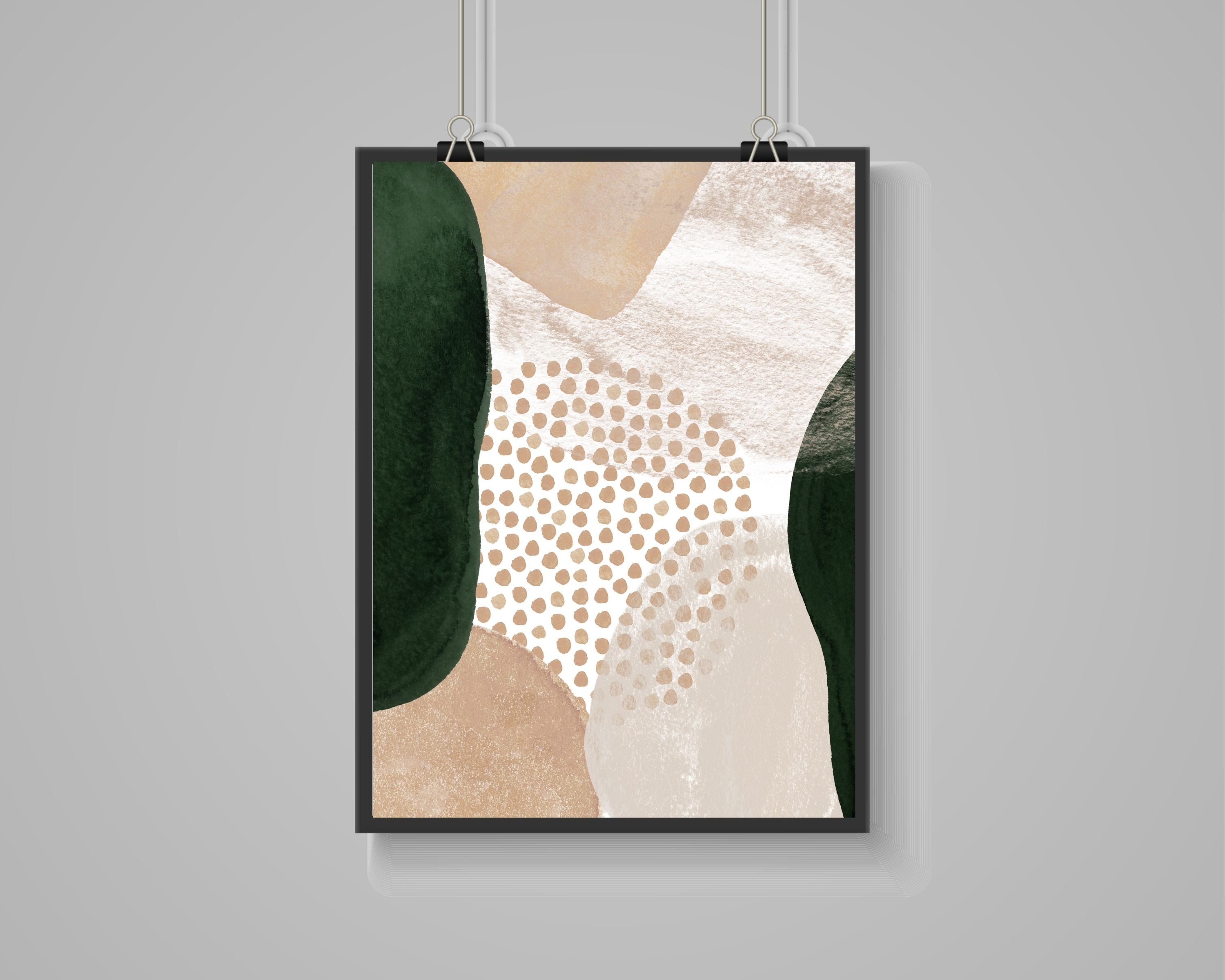 Abstract Boho Art Prints | Beige Emerald Green