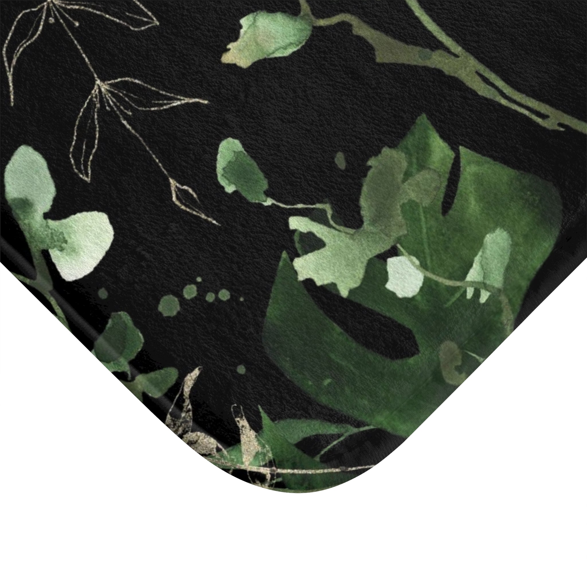 Floral Boho Bath, Kitchen Mat, Rug | Jungle Black Monstera Sage Green Leaves