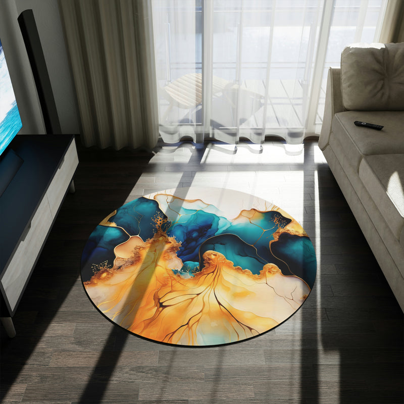 Round Area Rug | Blue Beige Abstract