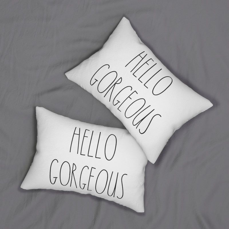 With Saying Lumbar Pillow | White | Hello Gorgeous