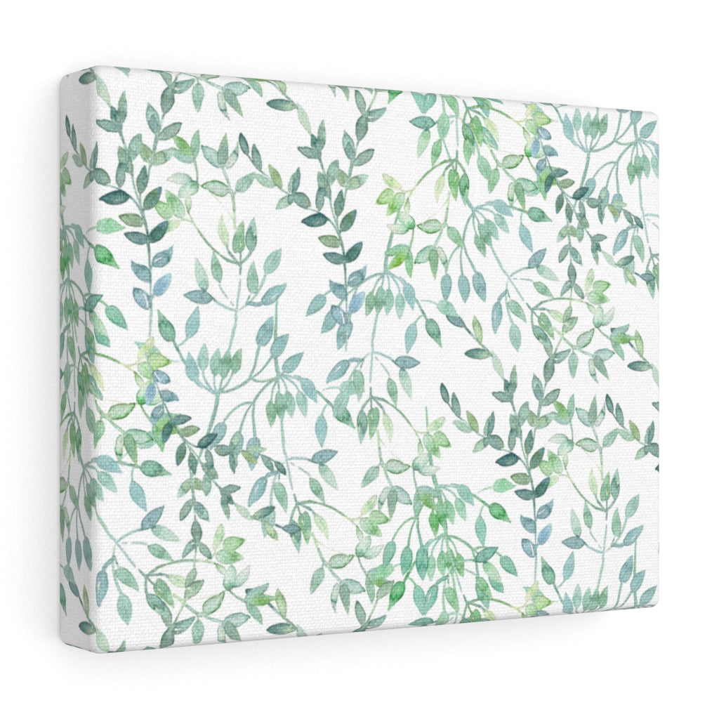 FLORAL CANVAS ART | White Green Teal Herb Leaves