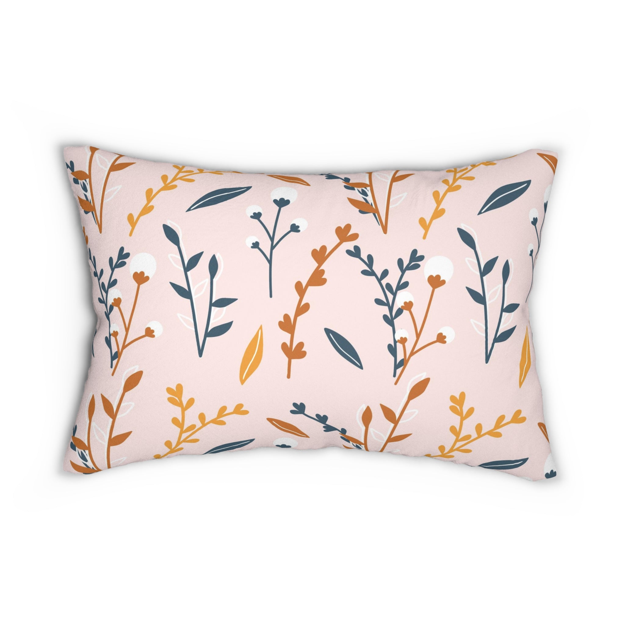 Boho Lumbar Pillow | Floral Blush Pink Navy Yellow