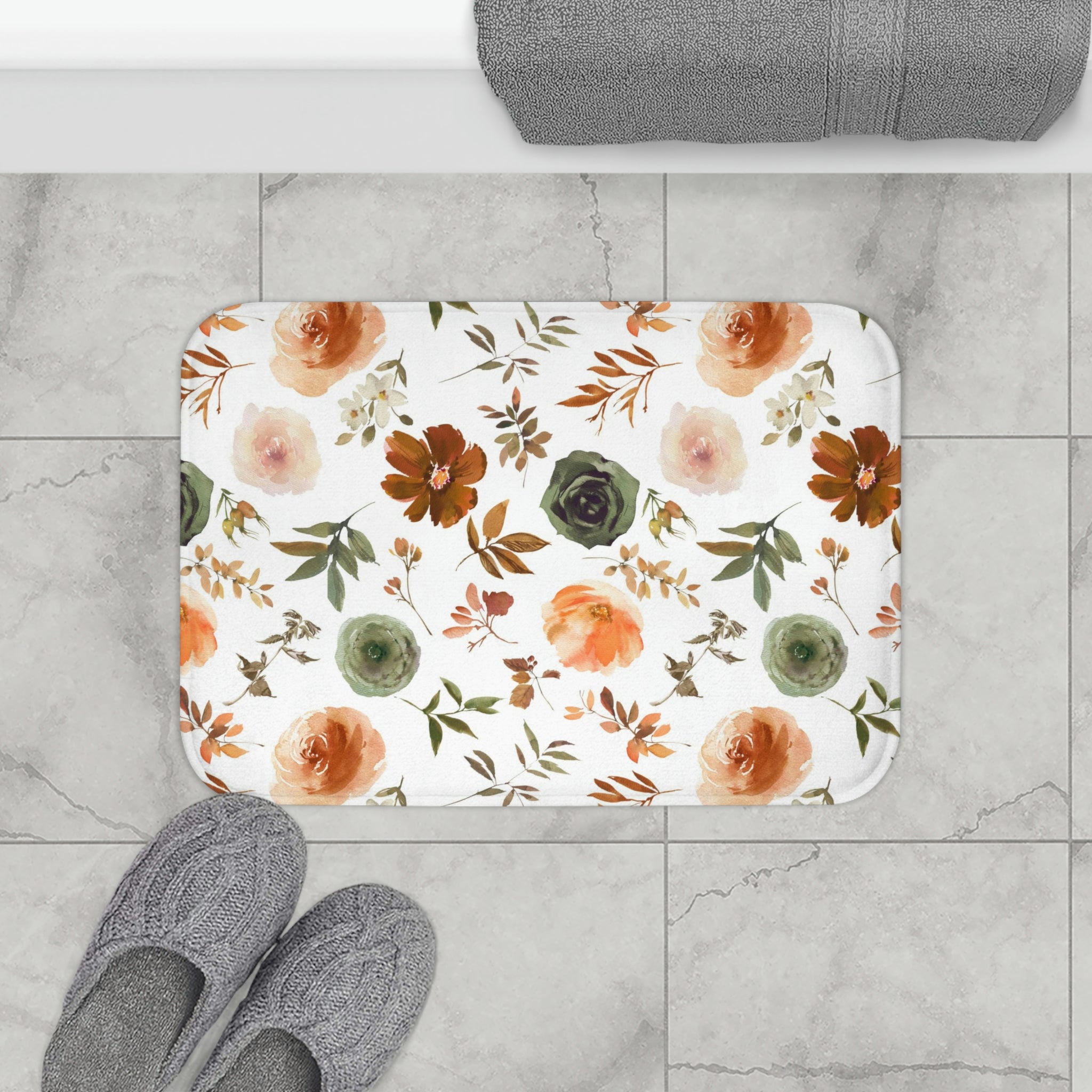 Floral Bath, Kitchen Mats, Rugs | Sage Green, Brown Beige, White