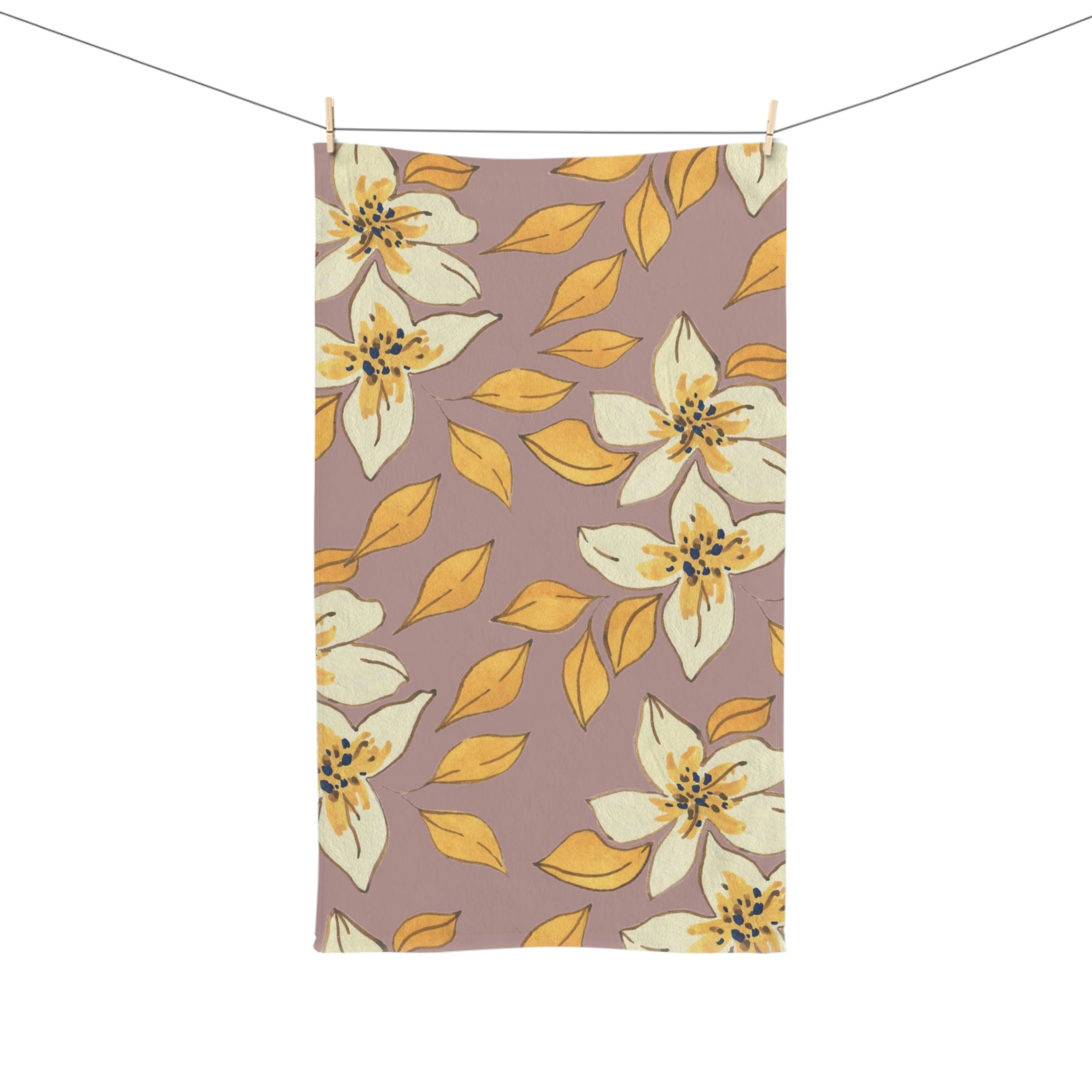 Kitchen, Bath Hand Towel | Mauve Pink, Beige Floral