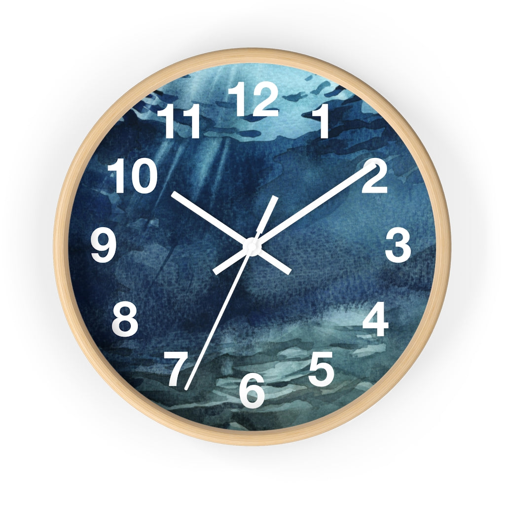 Marble Print, Navy Teal |   Wood Wall Clock 10"