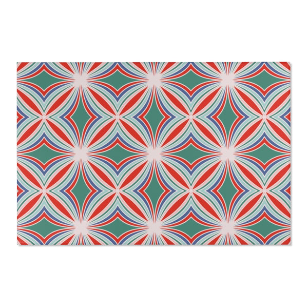 Abstract Boho Area Rug | Green Red Pattern