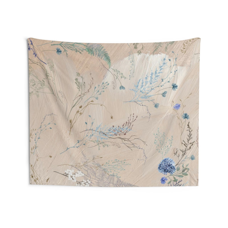 Floral Tapestry | Beige Pastel Blue Spring Flowers