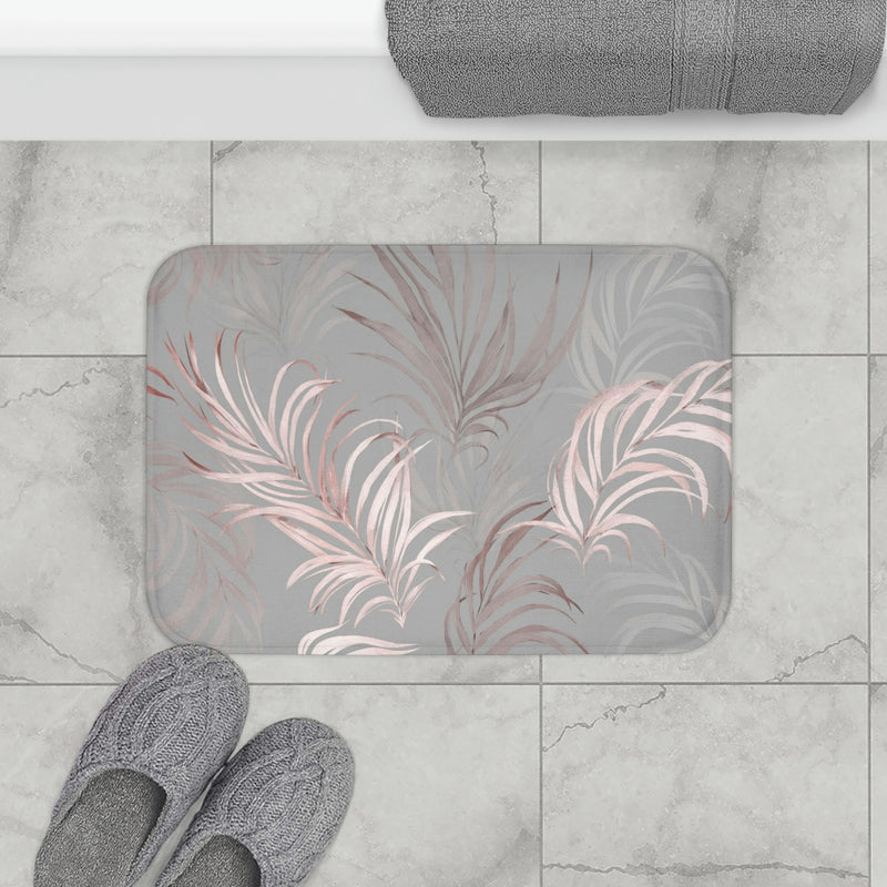 Floral Bath, Kitchen Mats, Rugs | Gray Blush Pink Wild Palm Leaves