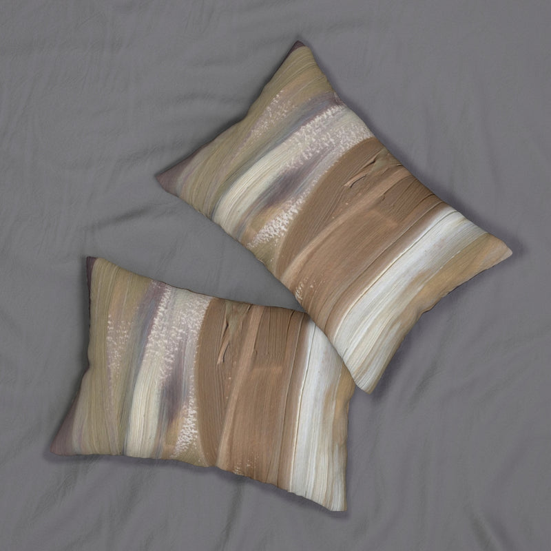 Abstract Boho Lumbar Pillow | Brown Beige White