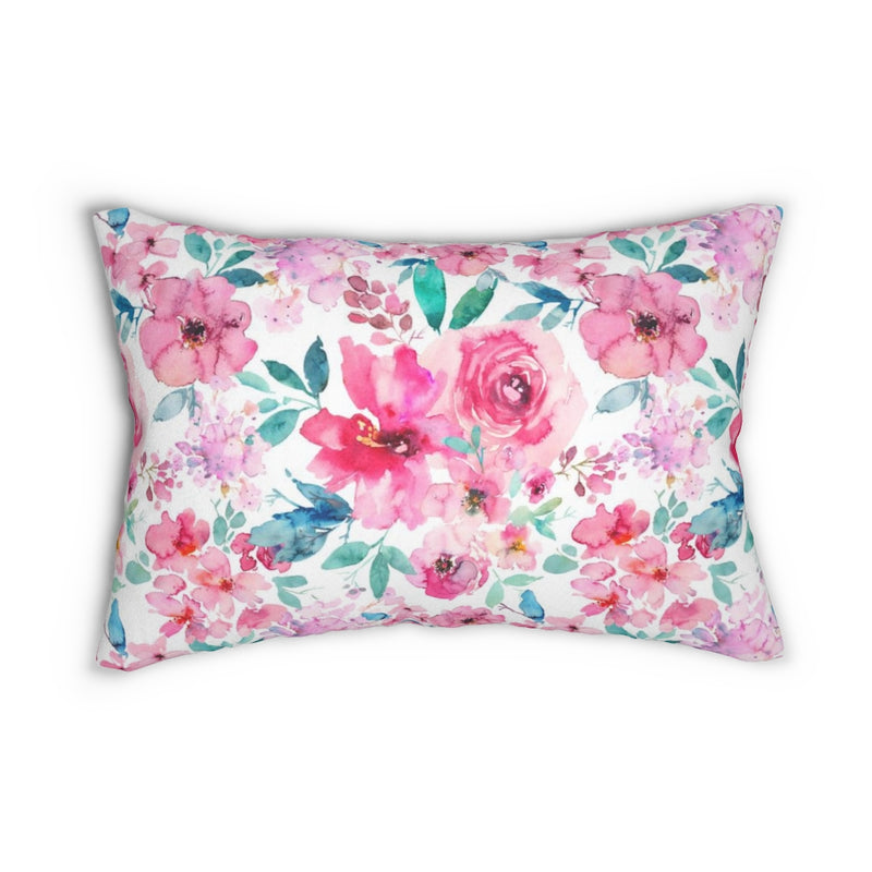 Floral Boho Lumbar Pillow | Pastel Pink Teal Roses