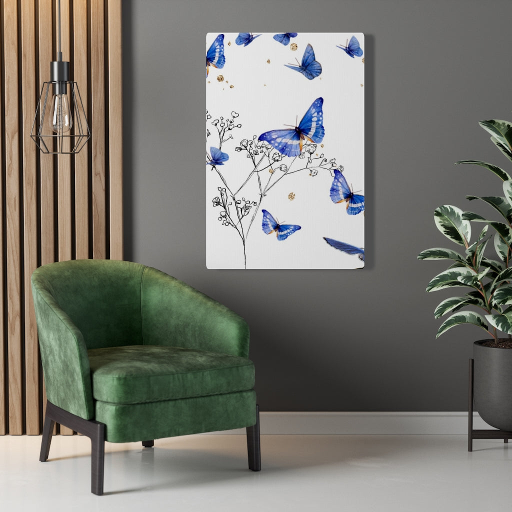 FLORAL CANVAS ART | White Blue Grey Butterflies