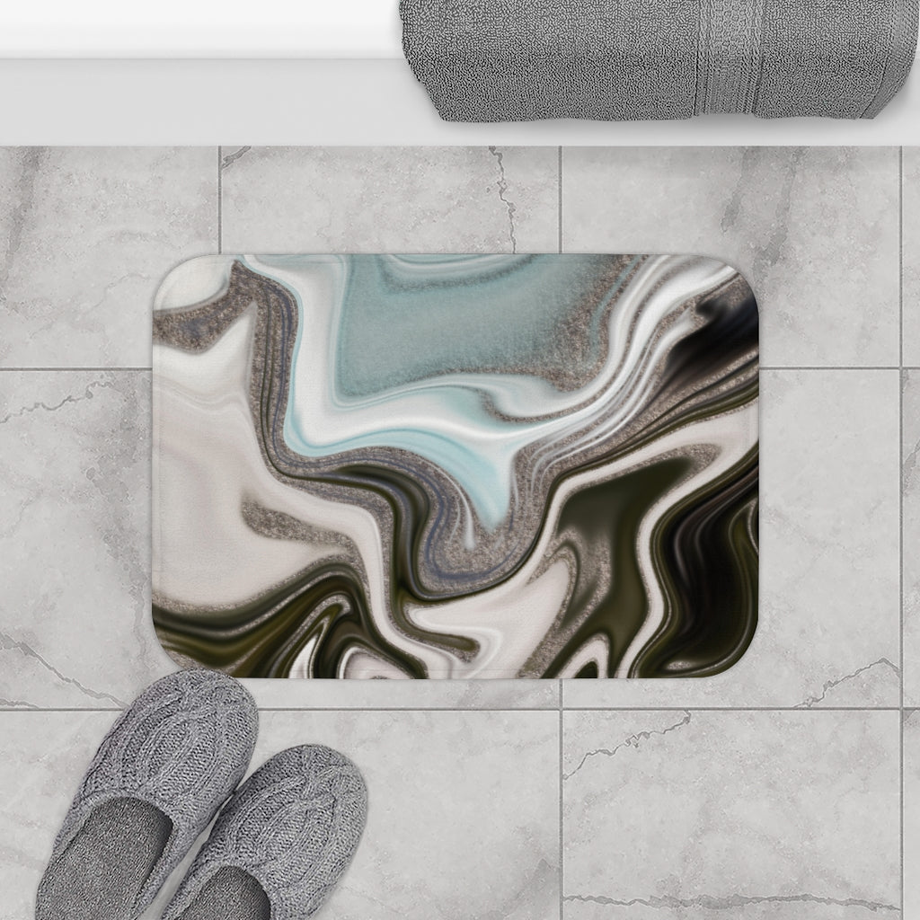 Boho Abstract Bath Mat | Gray Marble Print