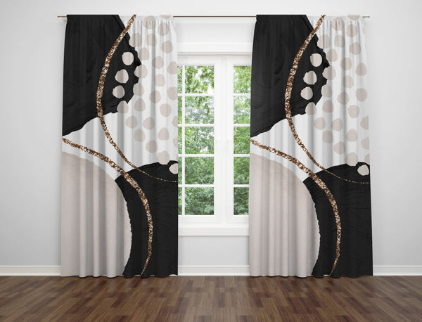 Abstract Window Curtains | Black White Ivory