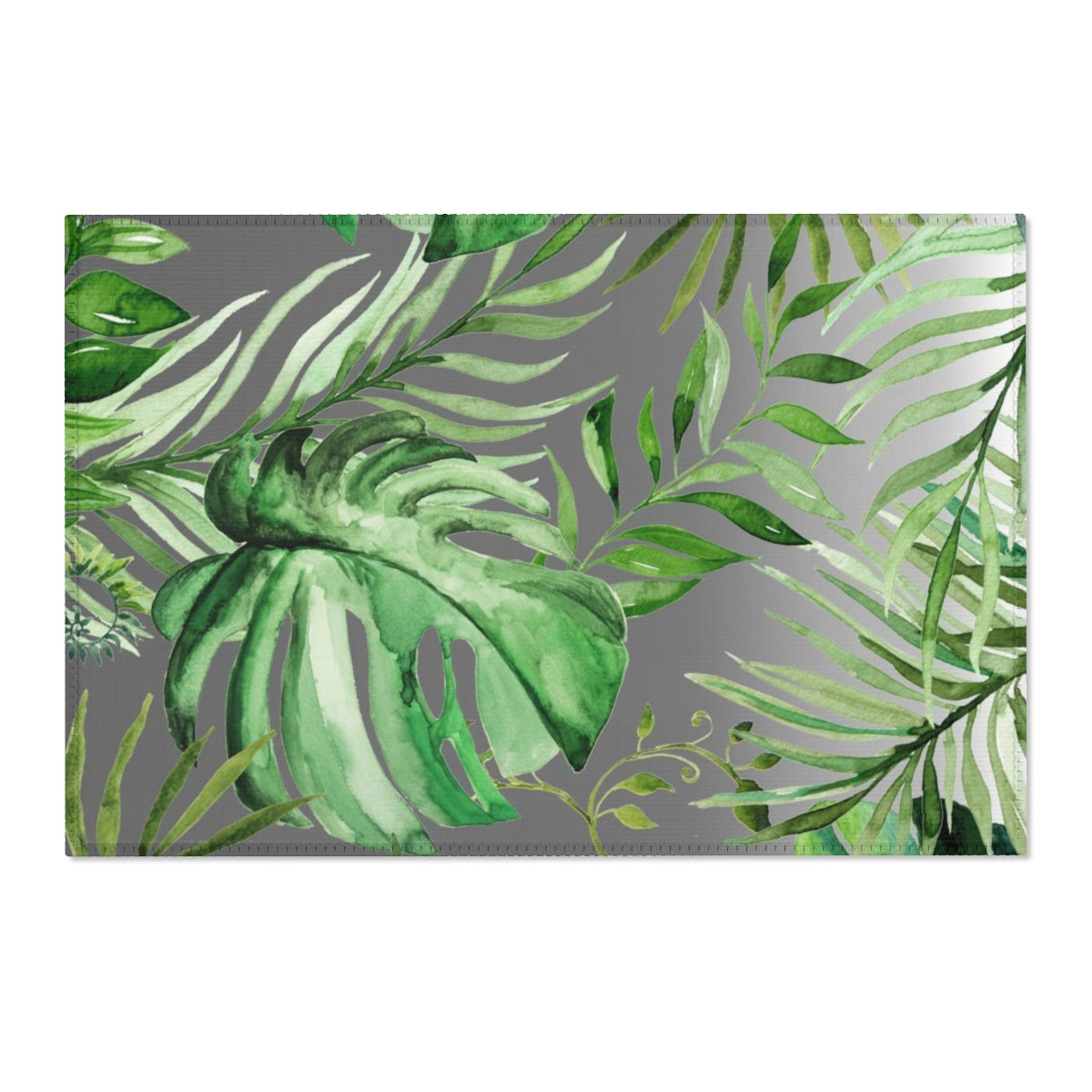 Floral Area Rug | Green Gray Jungle Leaves