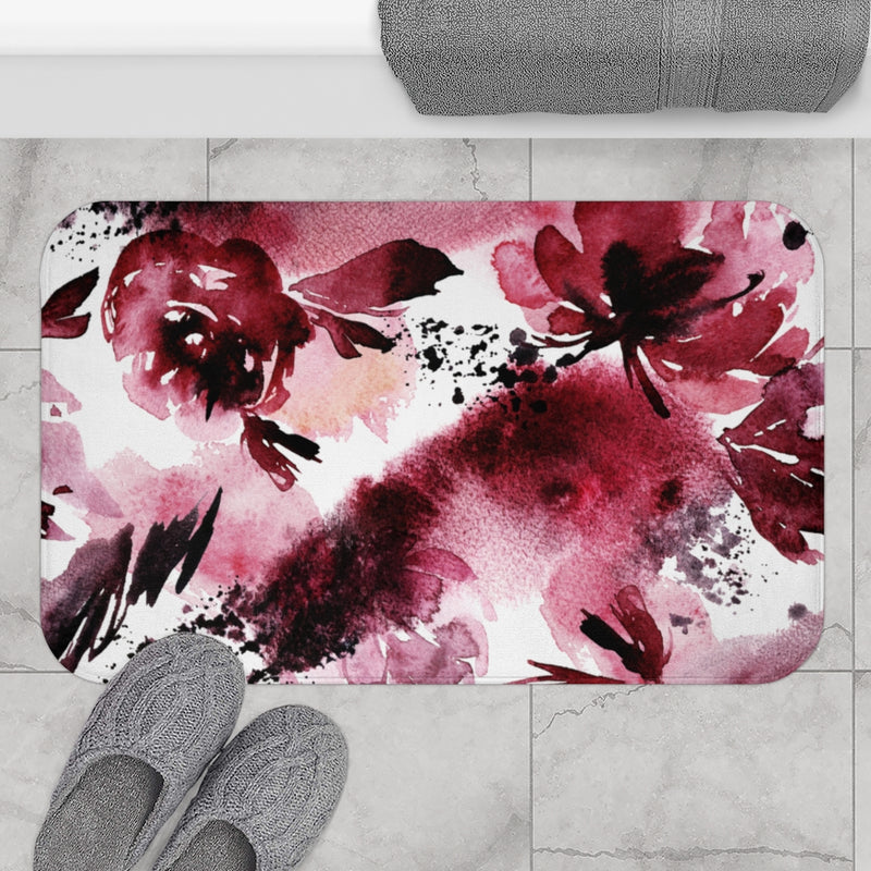 Floral Bath Mat | Red Wine | Bathroom rug